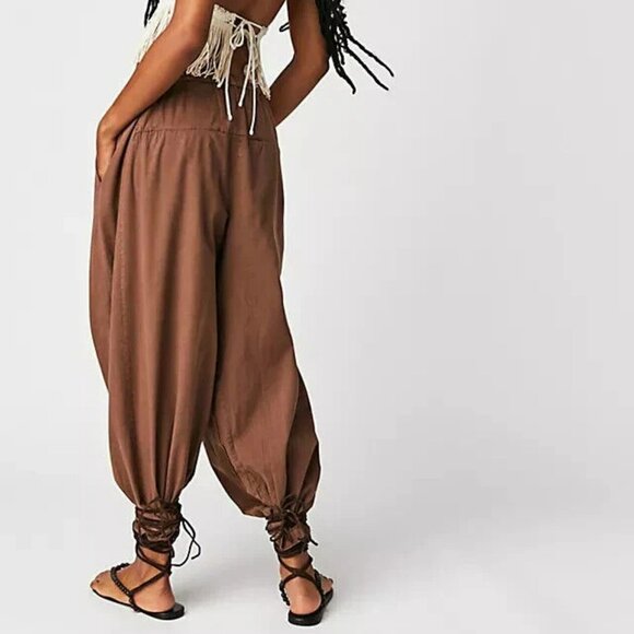 Free People To The Sky NWOT Parachute Pants COCOA Baggy Oversized Boho Medium - Picture 2 of 9